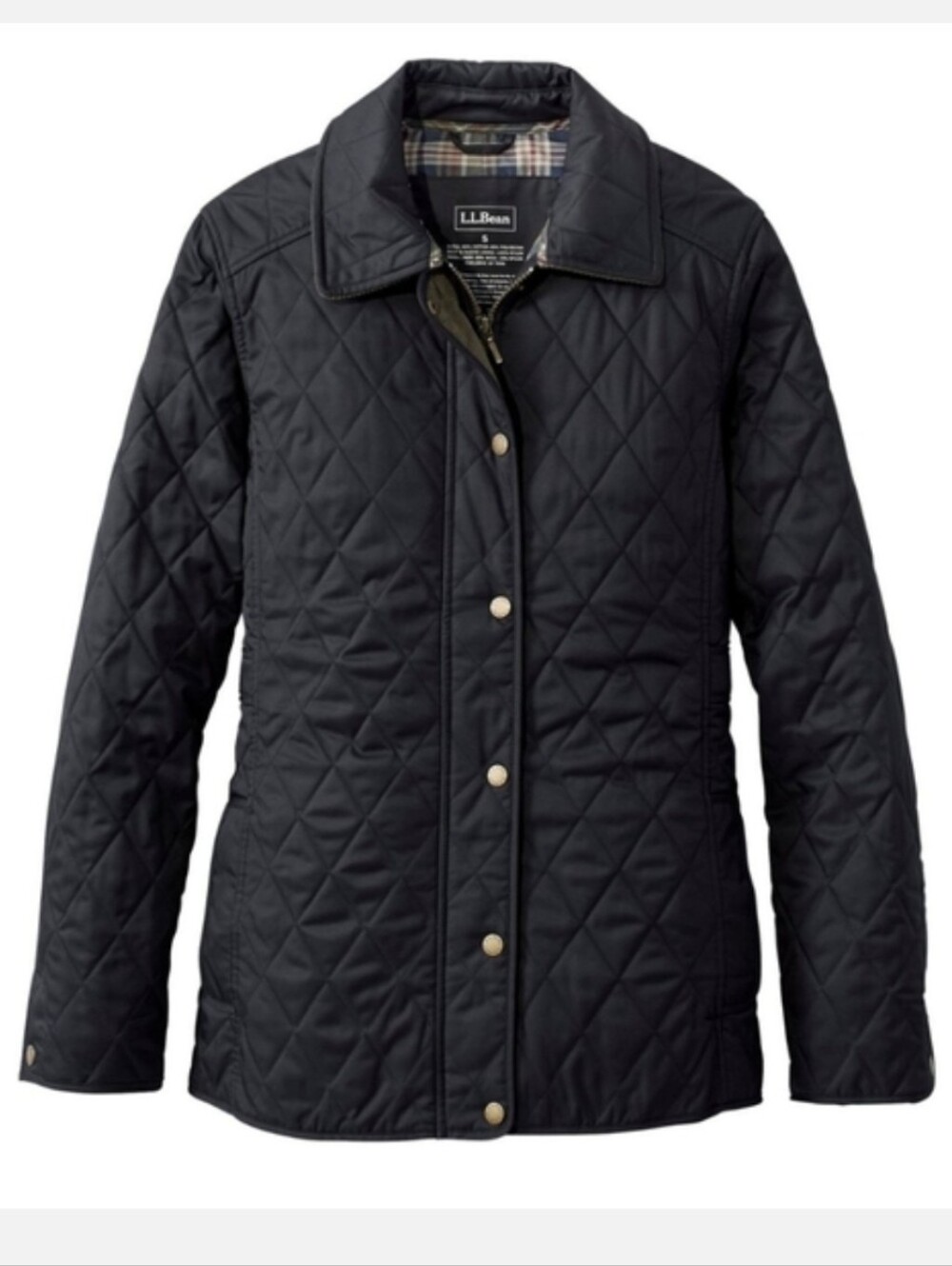L. L. Bean Quilted Riding Jacket Plaid Lined Barn Coat Black S Equestrian Preppy